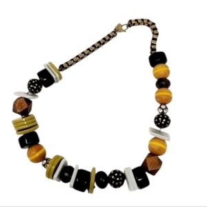 1937 | Women's Vintage Chunky Wooden Beaded Black & Gold Necklace (One Size)